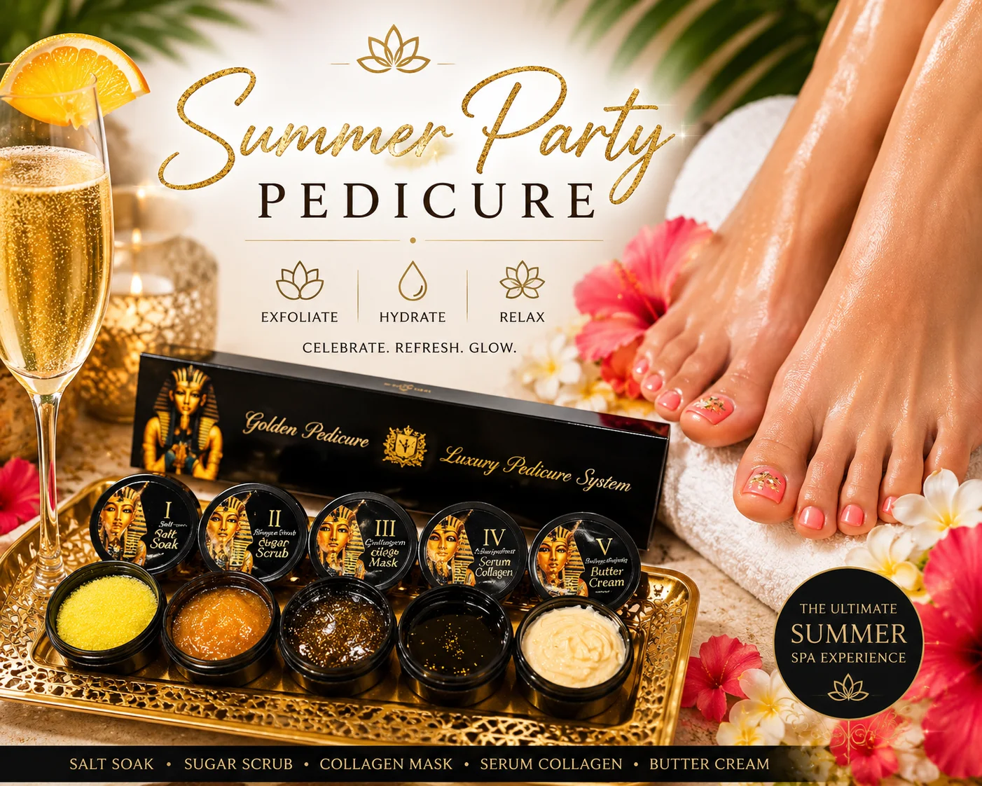 Summer Party gold spa pedicure